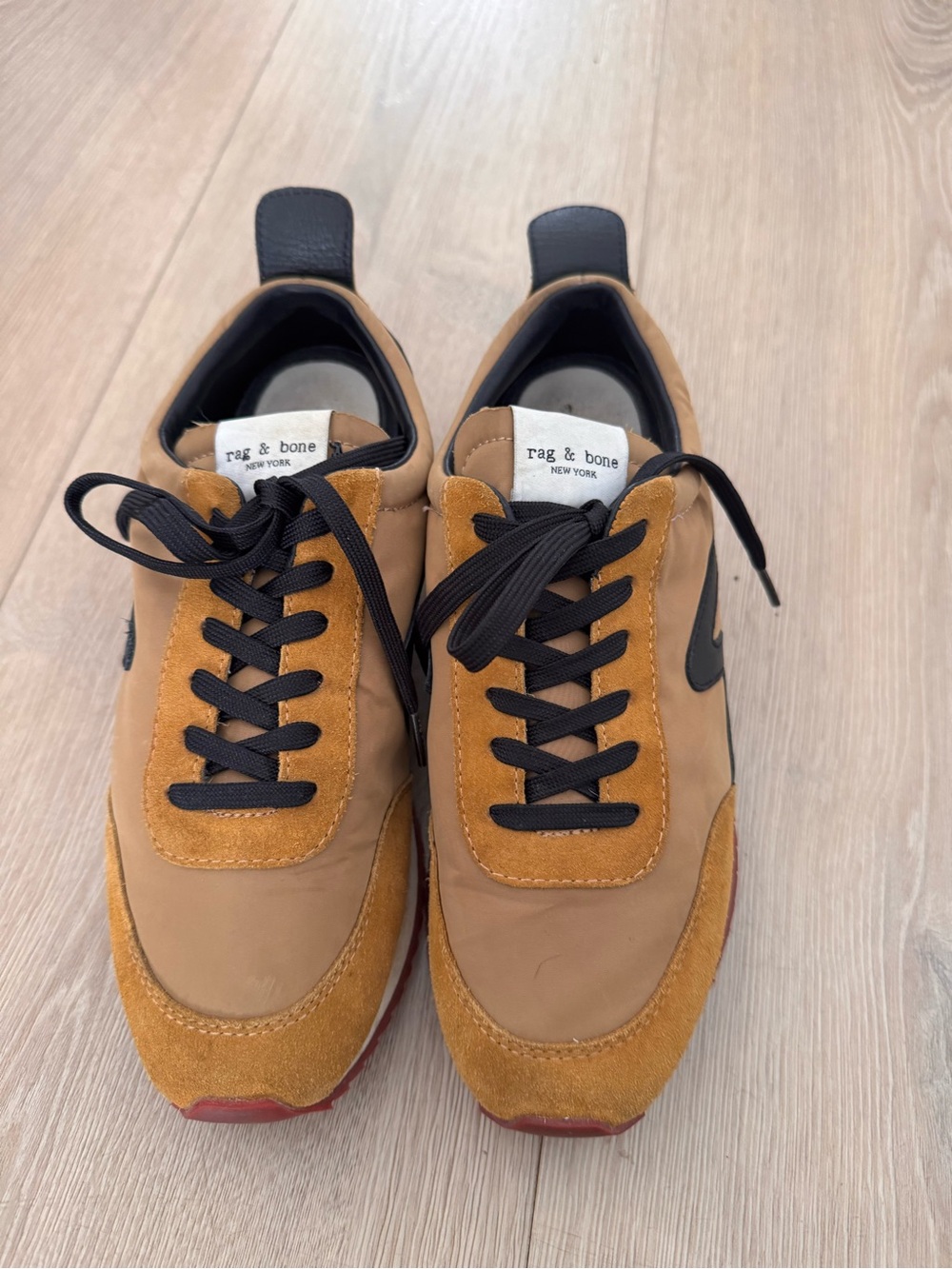 rag & bone Retro Runner Sneakers Tan Suede Black Burgundy Designer Shoes